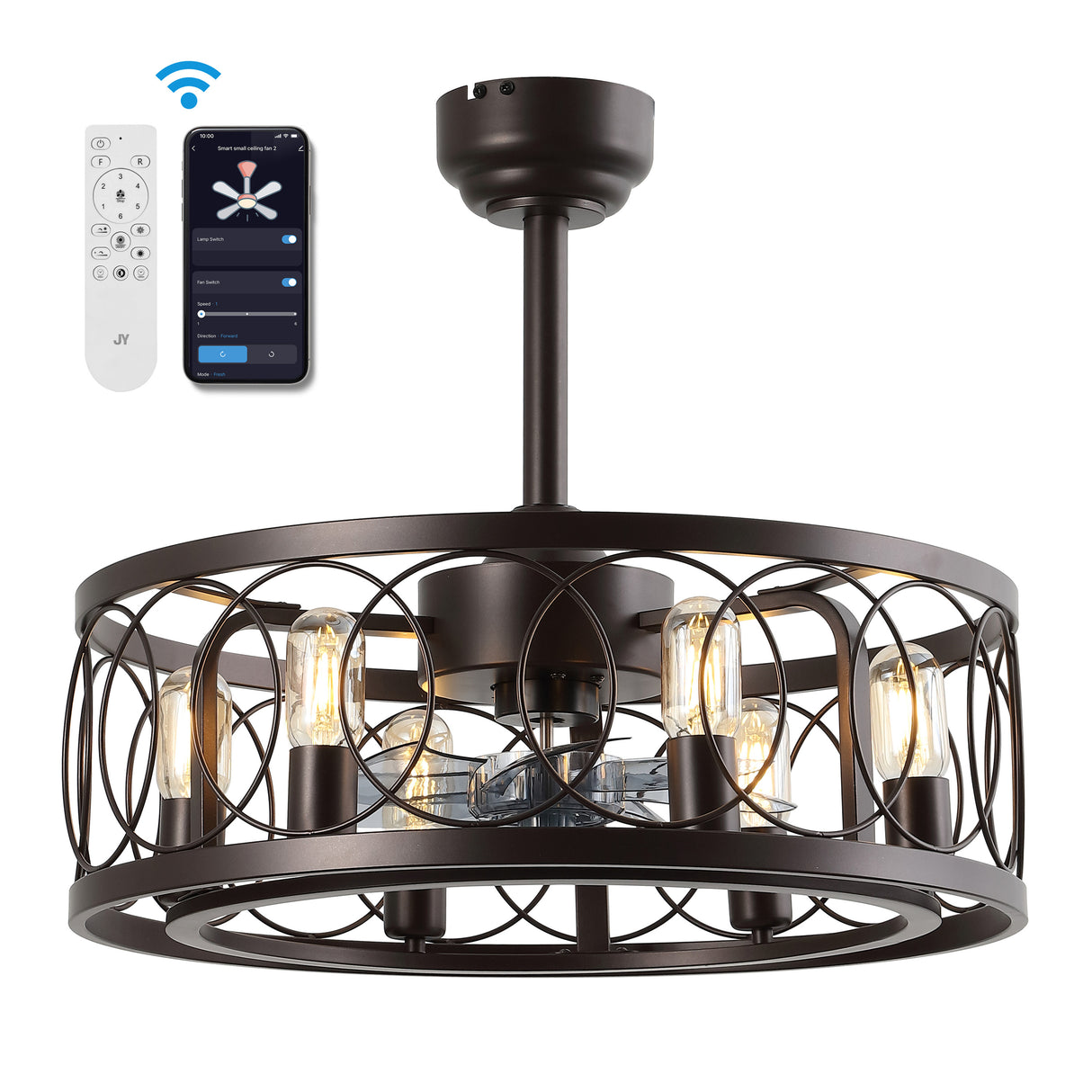 Celeste 6-Light Industrial LED Ceiling Fan with Metal Frame and Remote Control