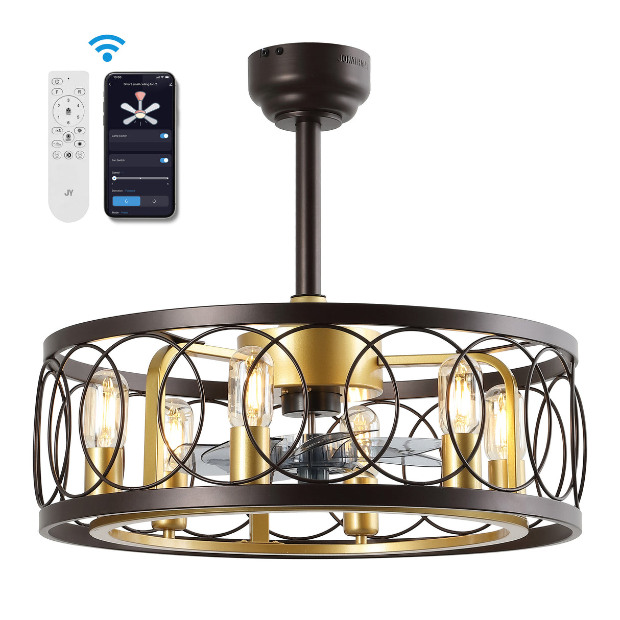 Celeste 6-Light Industrial LED Ceiling Fan with Metal Frame and Remote Control