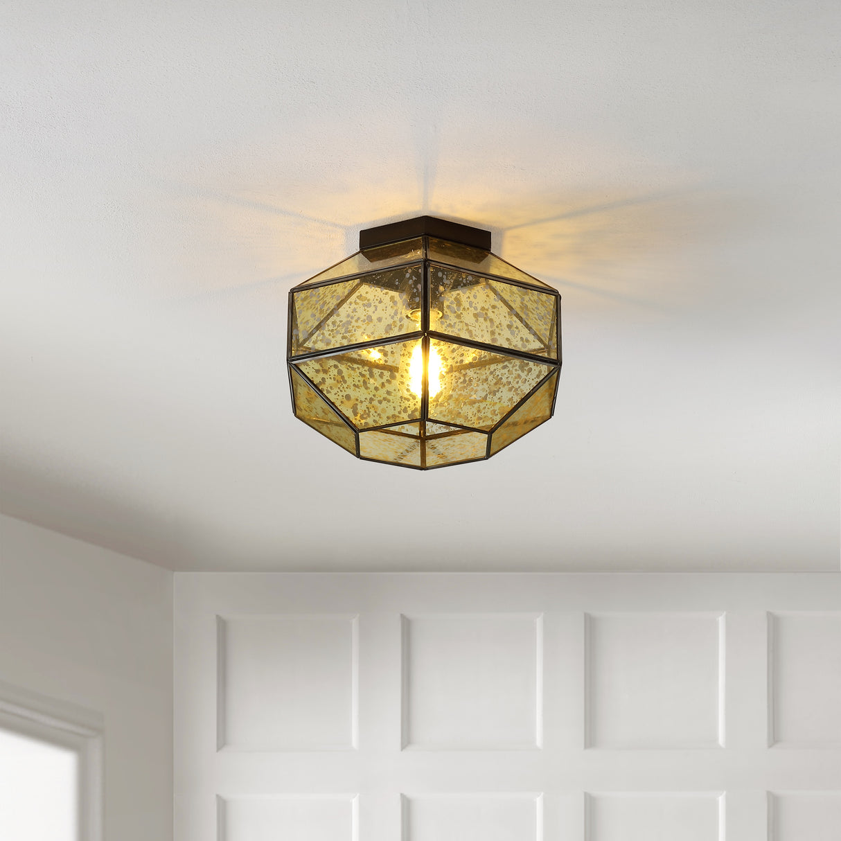 Evelyn 1-Light Vintage Farmhouse Iron/Glass LED Flush Mount