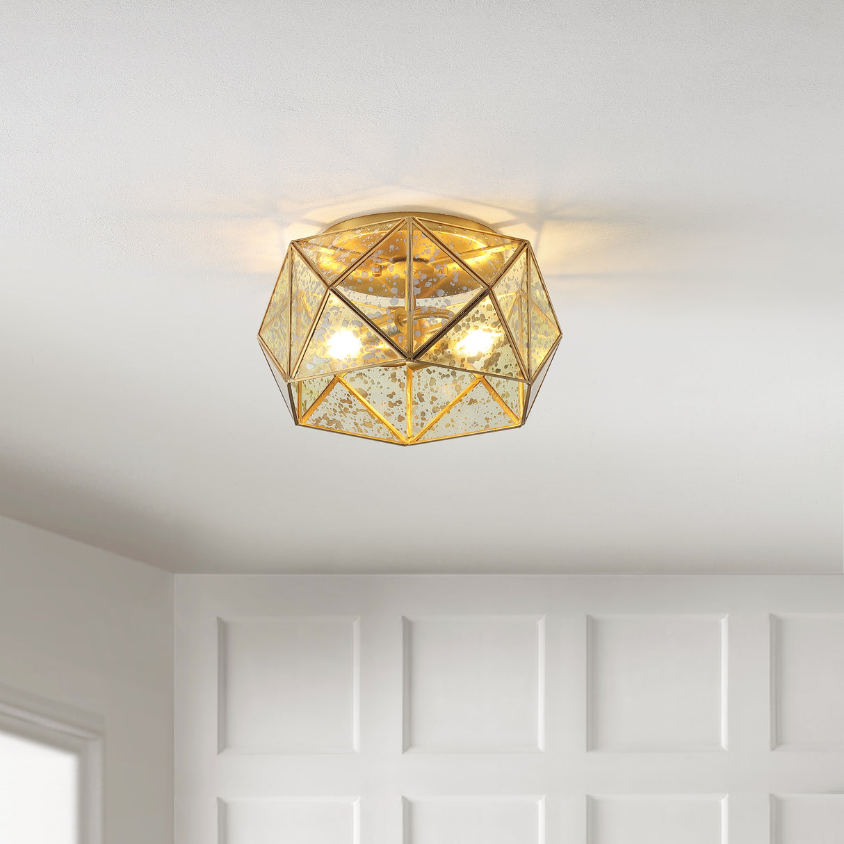 Violet 2-Light Industrial Vintage Iron/Glass LED Flush Mount