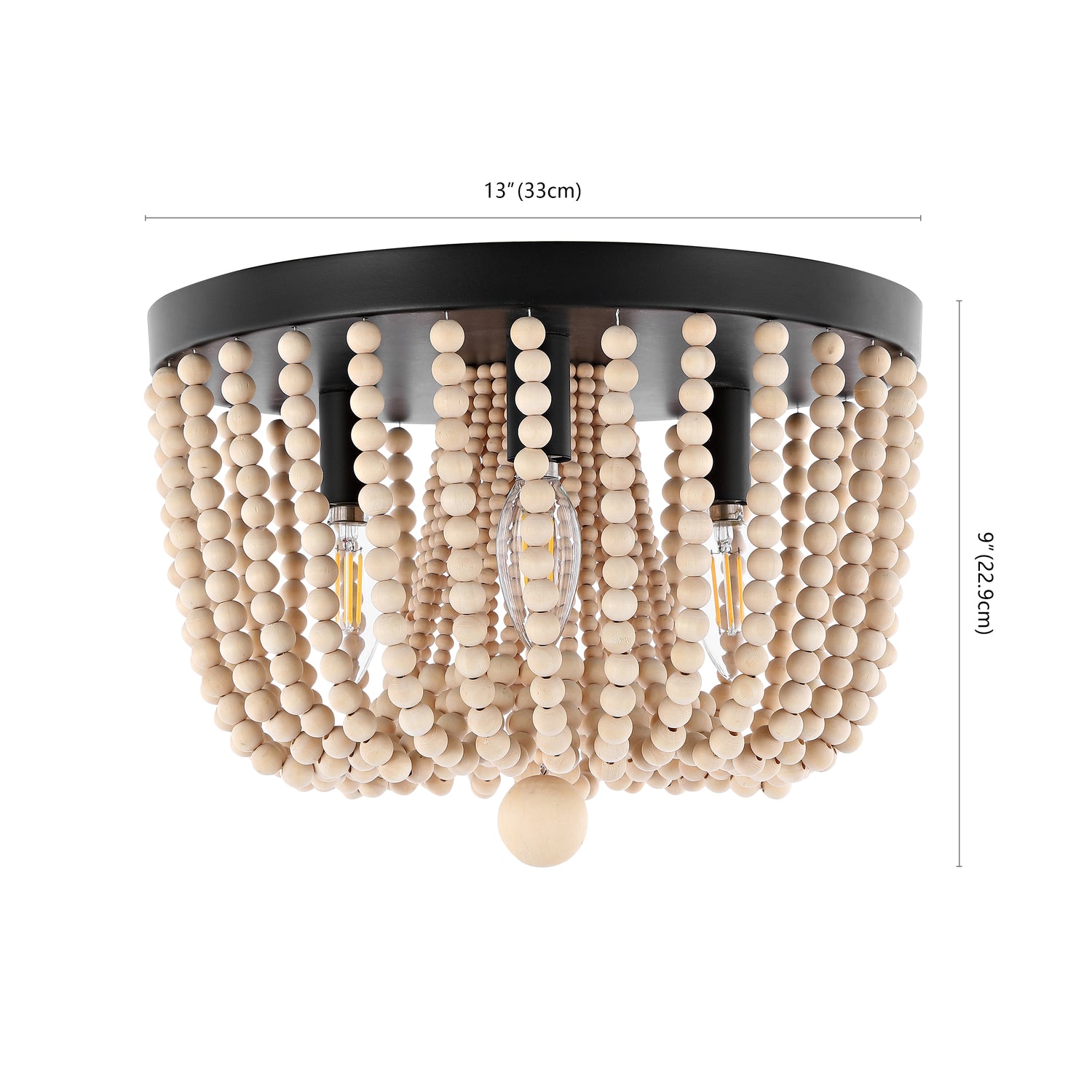 Eivissa 3-Light Coastal Farmhouse Iron/Wood Bead LED Flush Mount