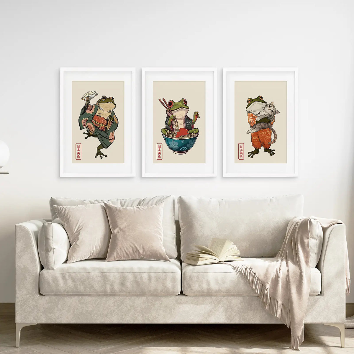 Funny Frog and Cat. Japanese Art. Matsumoto Hoji Poster