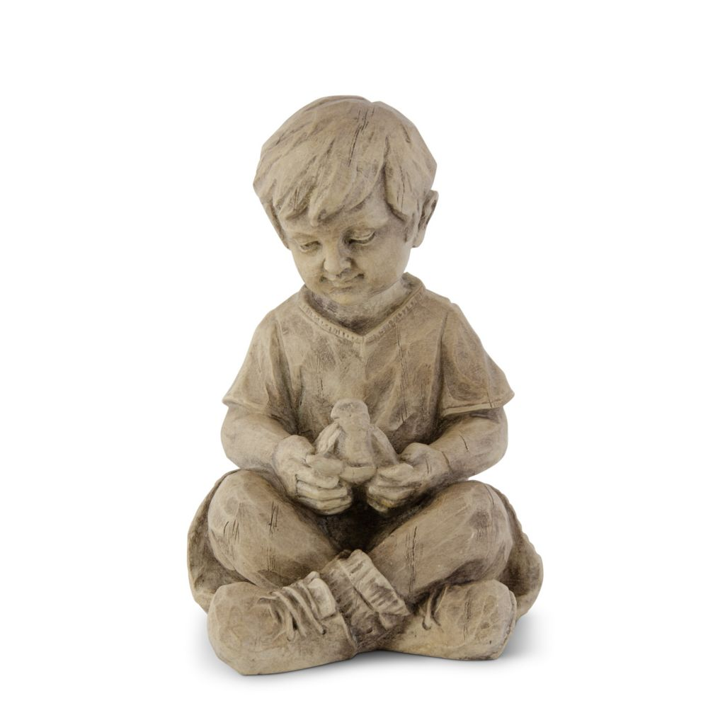 At Home w/ Jorge Parez 9" Tan Resin Boy w/ Turtle Statue