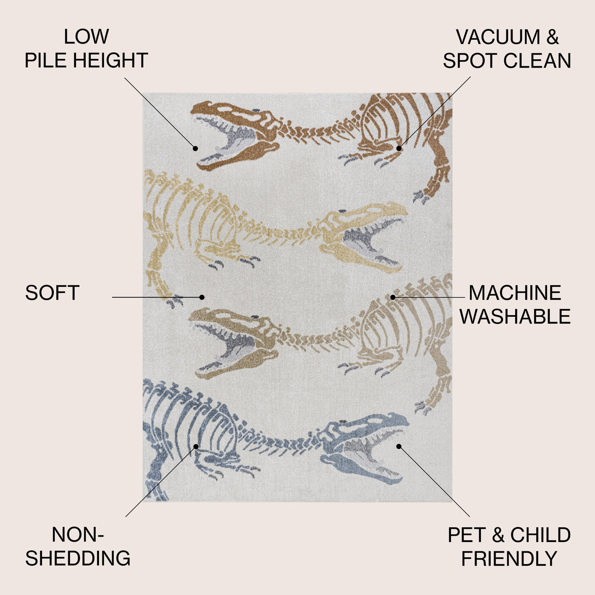 Kingdarr T-Rex Modern Kids Machine-Washable Area Rug