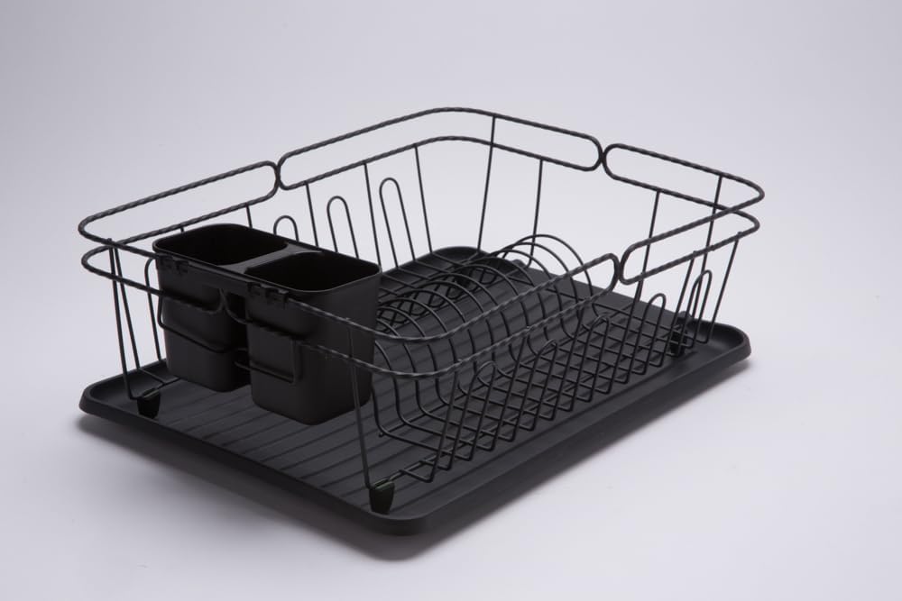 3-in-1 Dish Drying Rack, Countertop or Over Sink Design, Removable Utensil Holder, Non-Slip Feet