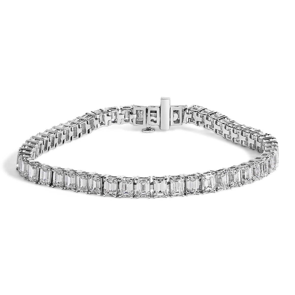 IGI Certified 14K White Gold 10.0 Cttw Emerald Cut Lab Grown Diamond Tennis Bracelet