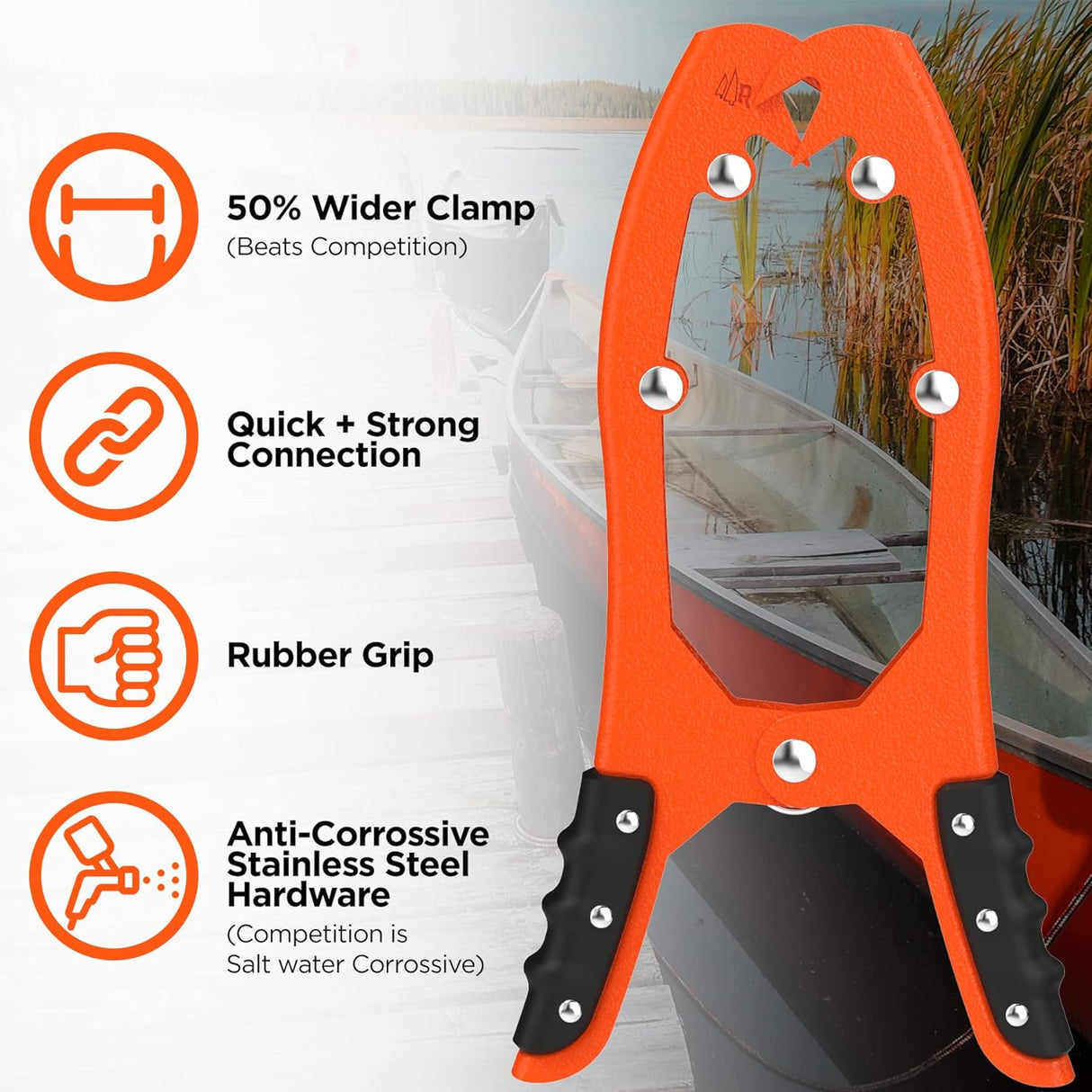 Original® BAX-JAW Kayak Anchor Clamp Grip - Wide 5.25" Self Locking Tension Jaw with Floating Pouch and 15' Paracord 550 Rope, Kayaking Accessories (Corrosion-Proof Steel)