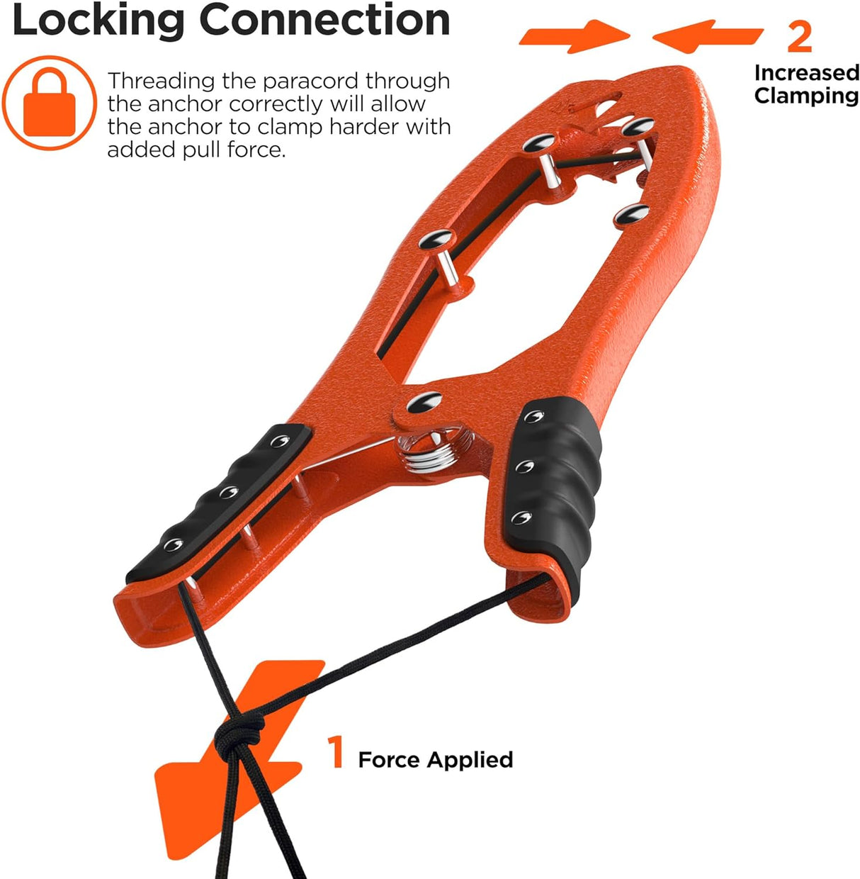 Original® BAX-JAW Kayak Anchor Clamp Grip - Wide 5.25" Self Locking Tension Jaw with Floating Pouch and 15' Paracord 550 Rope, Kayaking Accessories (Corrosion-Proof Steel)