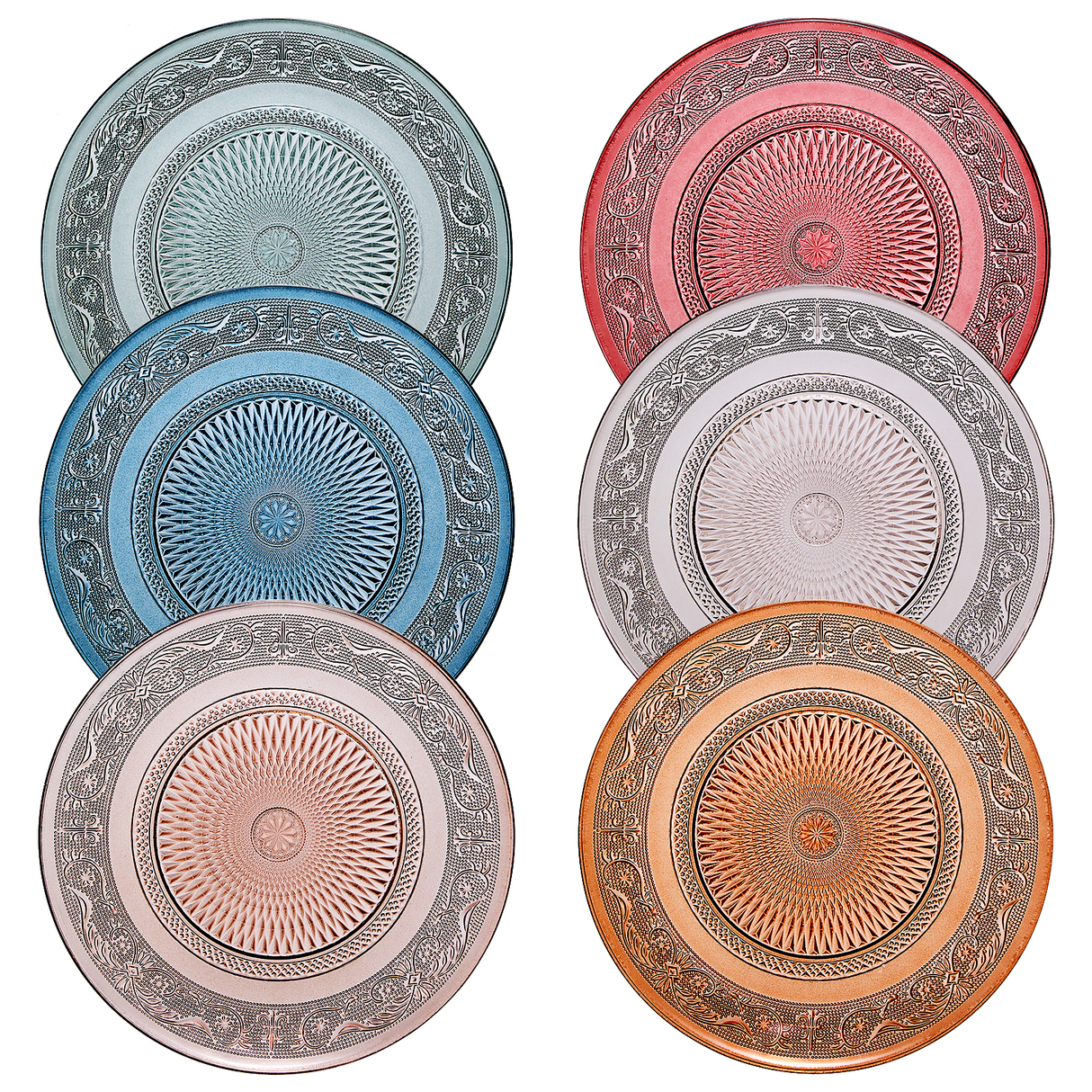 Tonal Vintage Glass Plate, Set of 6
