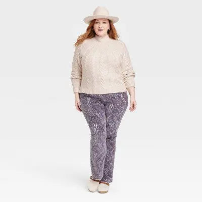 Knox Rose Women's Plus Pullover Cable Knit Mock Turtleneck Chunky Design