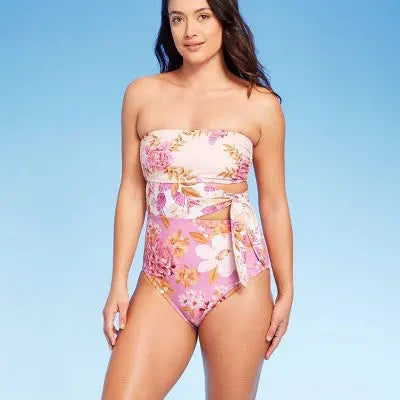Kona Sol Women's Bandeau One Piece Swimsuit Full Coverage Swimwear