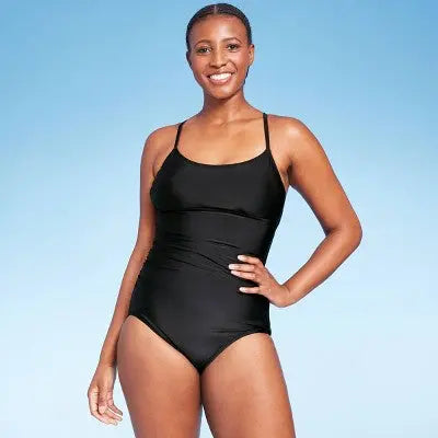 Kona Sol Women's Shirred Front One Piece Swimsuit Full Coverage Tank Swimwear