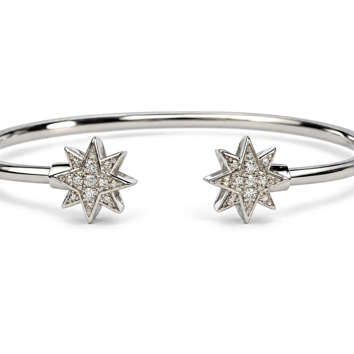 .925 Sterling Silver Diamond Accent Star Flexy Open Bangle Bracelet