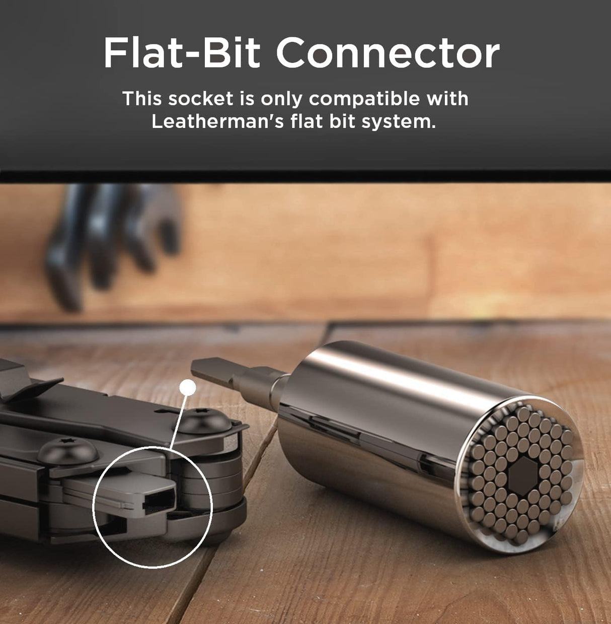 Universal Socket Adapter Compatible with Leatherman Flat Bit System - Skeletool, Surge, MUT, Wave Plus and Signal Multitool Kit Set (Multi-Tool Accessories)