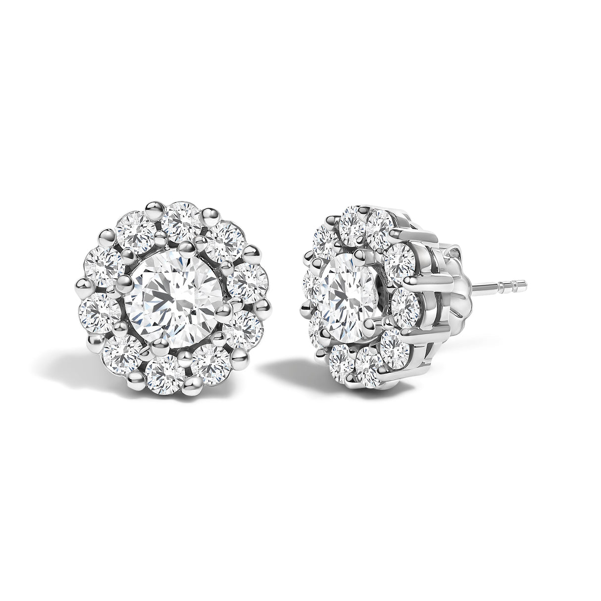 10K White Gold 3.0 Cttw Lab Grown Diamond Halo Stud Earrings