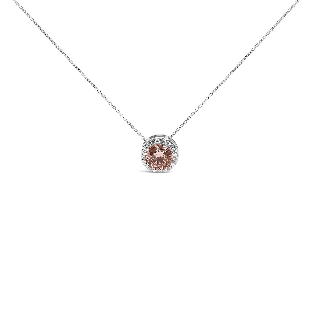 14K White Gold 2 3/8 Cttw Lab Grown Pink Diamond Solitaire with Halo Pendant Necklace - 17" Inches