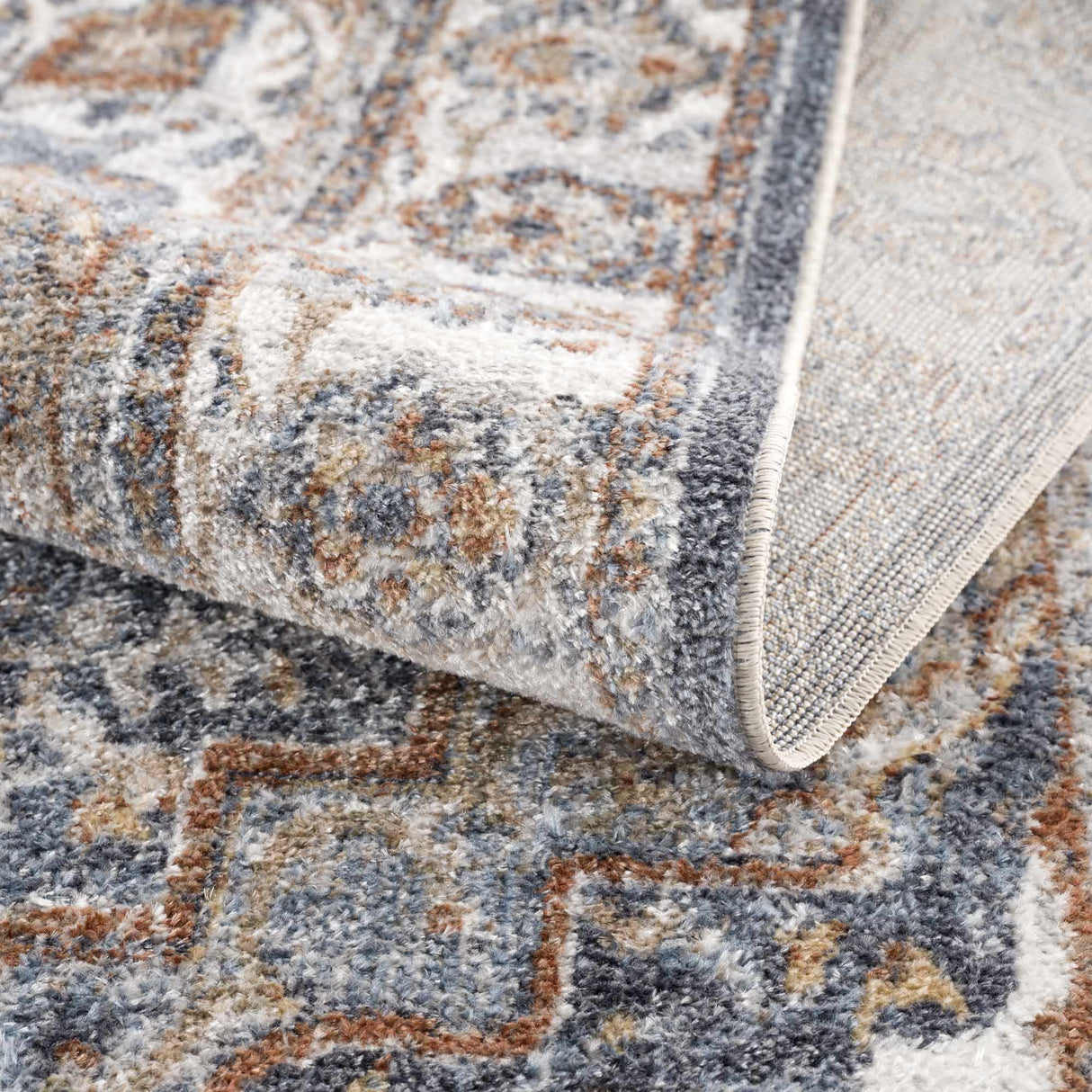 Aurum Blue & Beige Washable Area Rug - Clearance