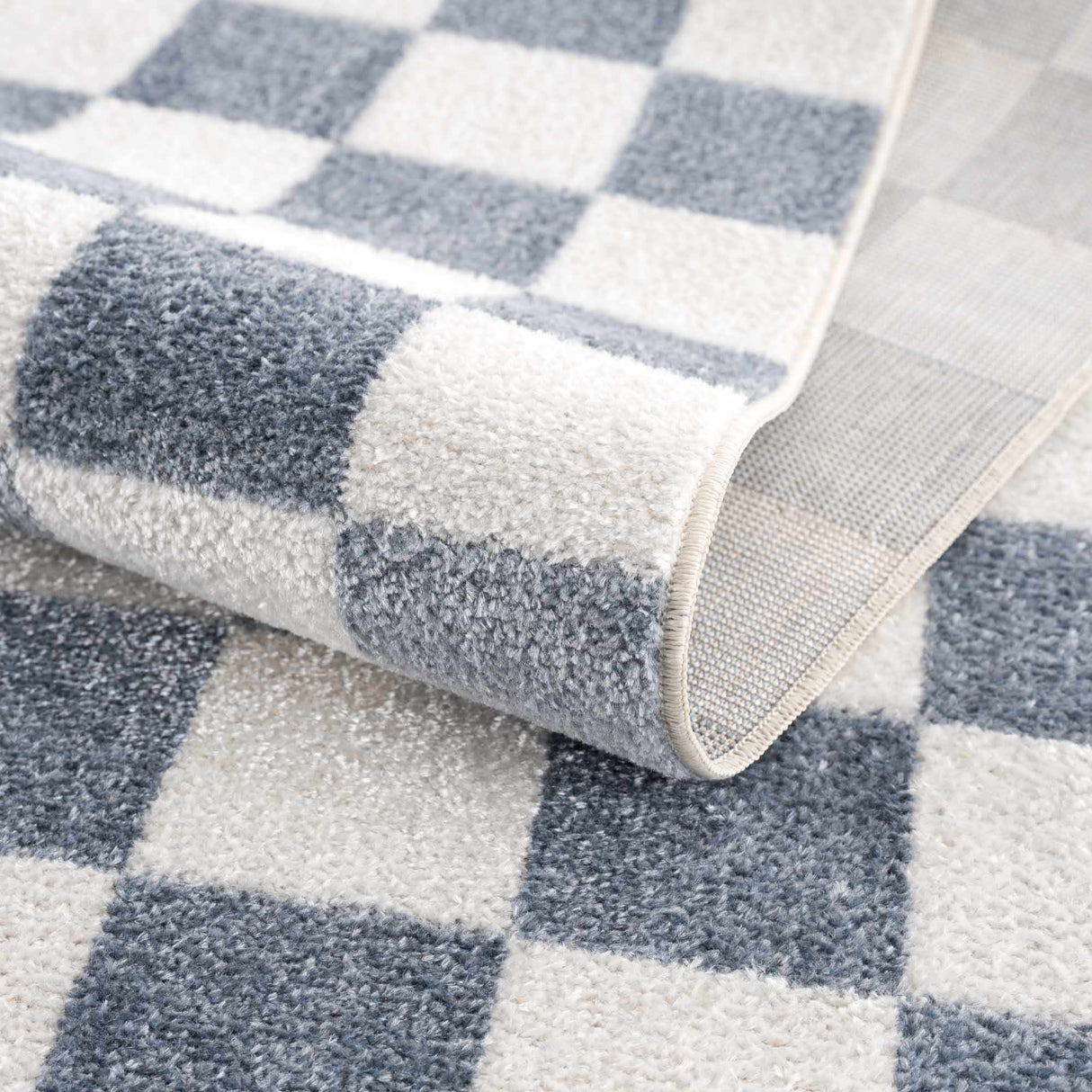 Brone Blue Checkered Washable Rug