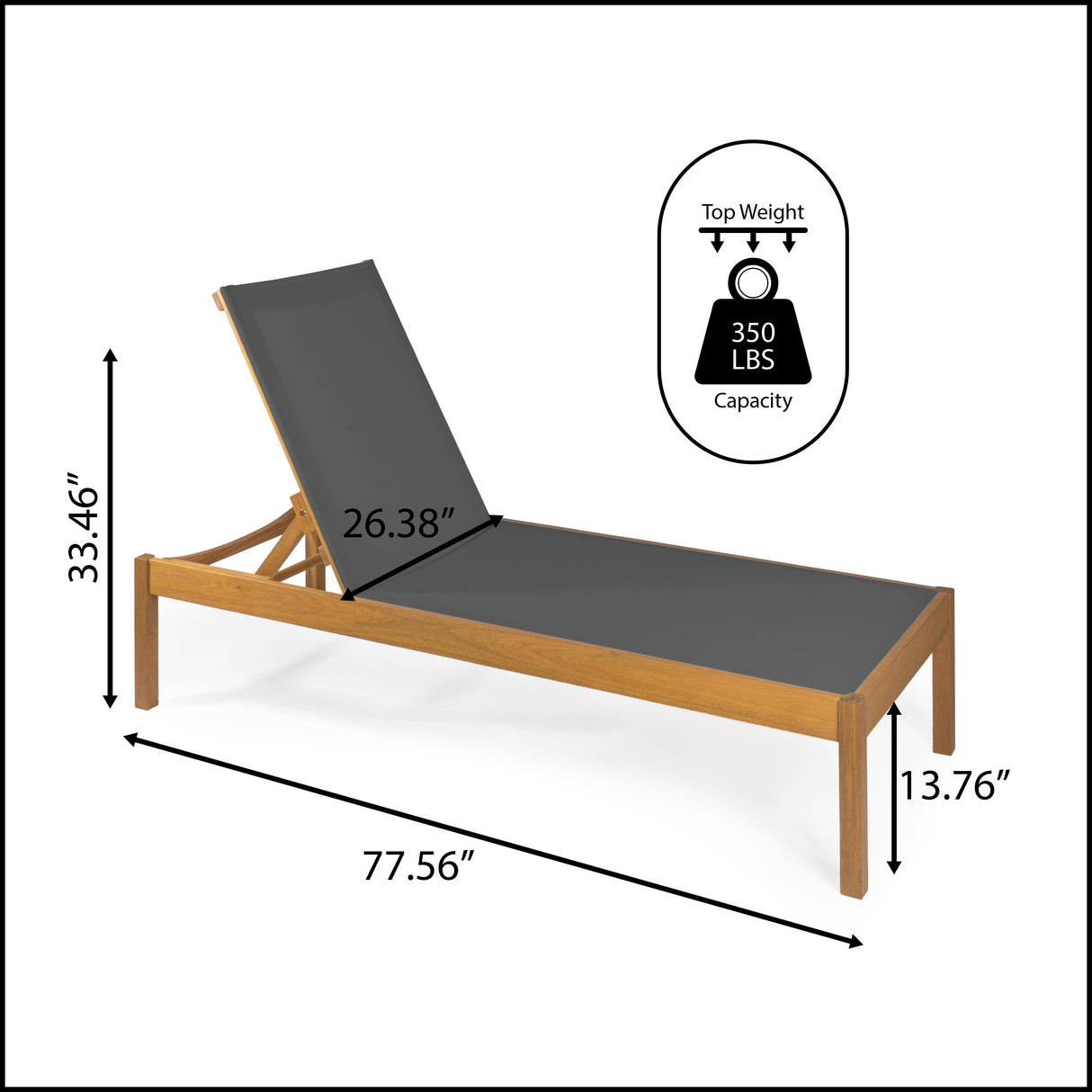 Lagunan modern minimalist adjustable acacia wood chaise outdoor lounge chair