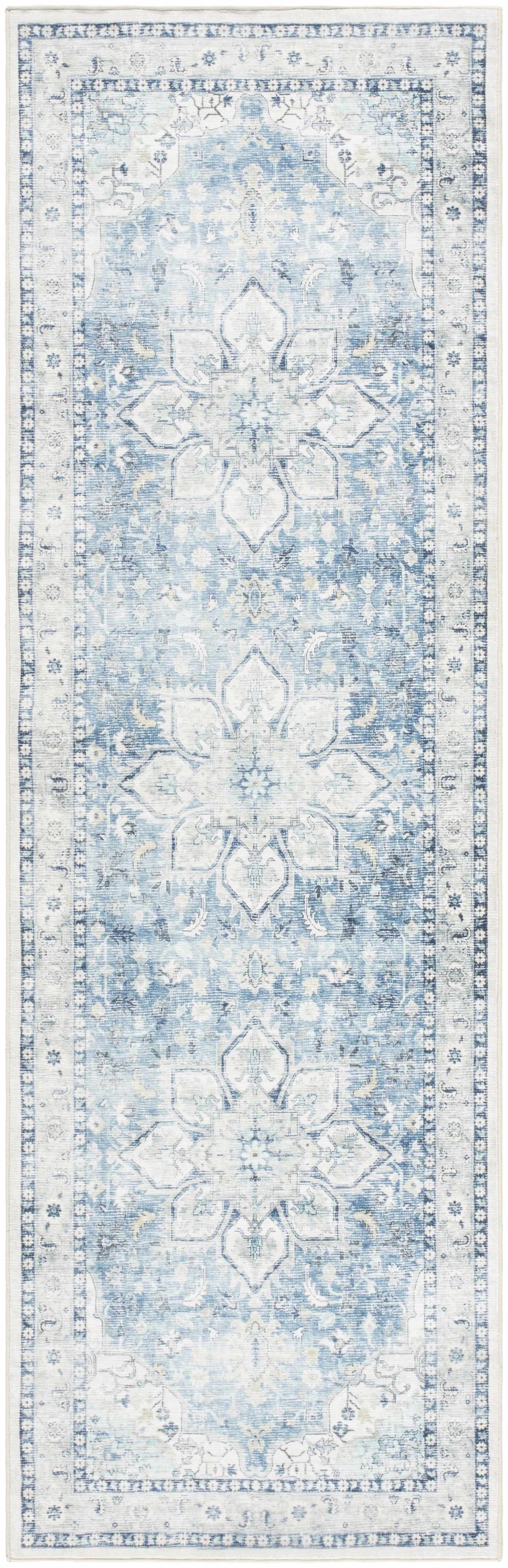Lotan Blue Medallion Washable Area Rug