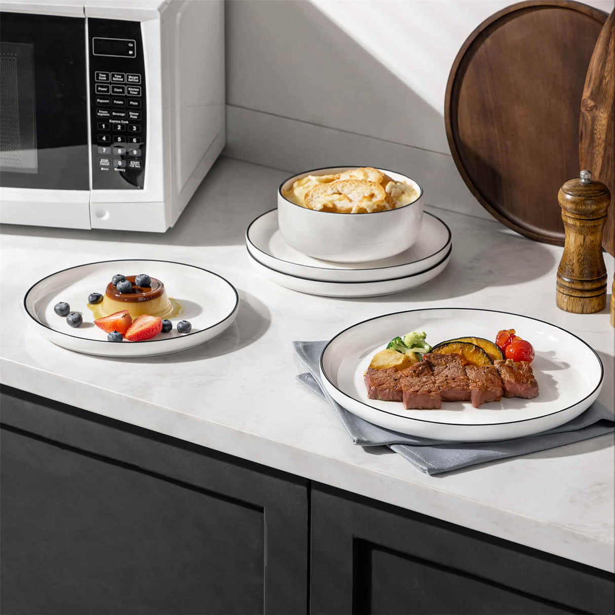 Luna Marble Blue 12 Piece Dinnerware Set