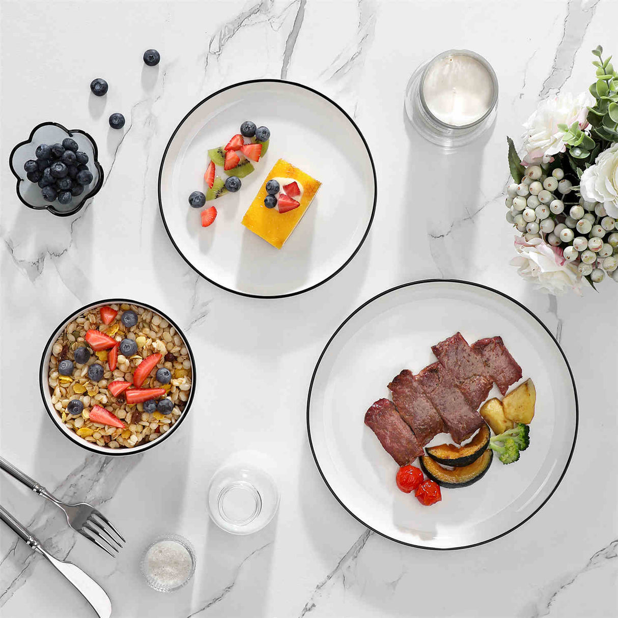 Luna Marble Blue 12 Piece Dinnerware Set