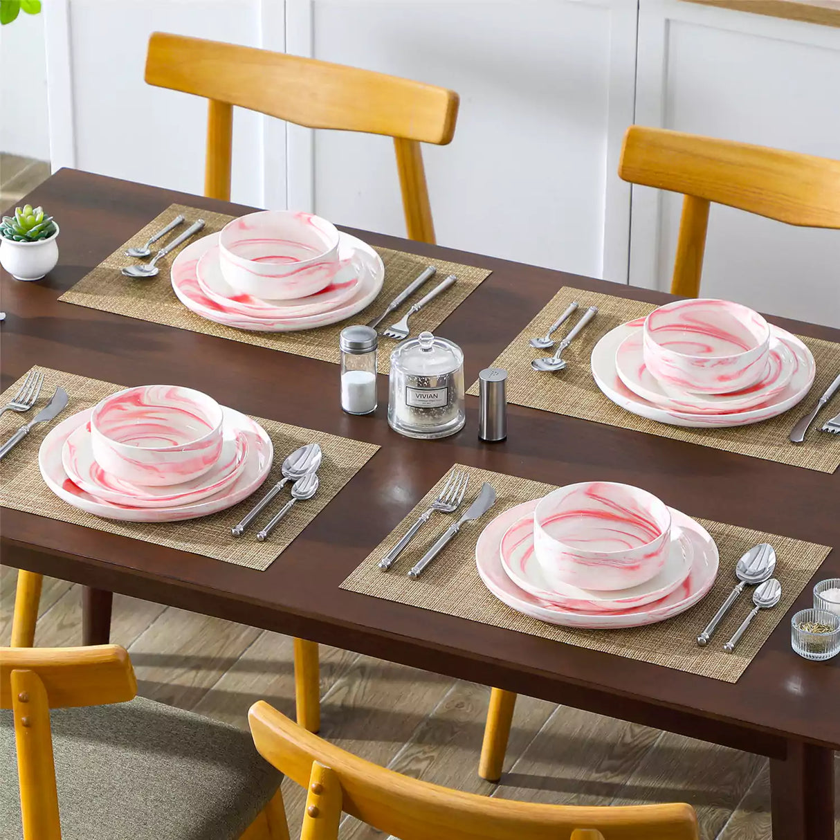 Luna Marble Blue 24 Piece Dinnerware Set for 8