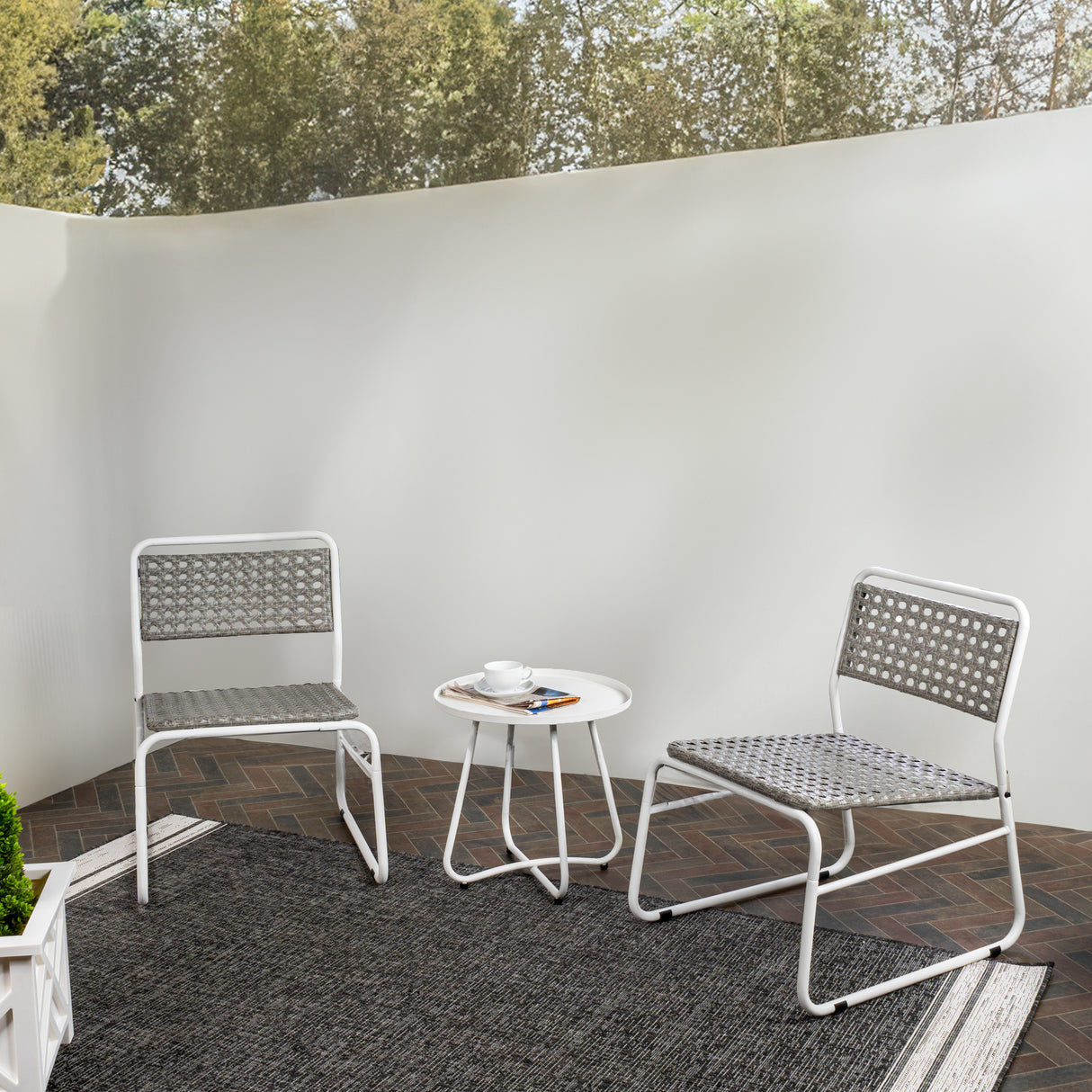 Freja 3-Piece Mid-Century Modern Faux Rattan Conversation Outdoor Patio Set