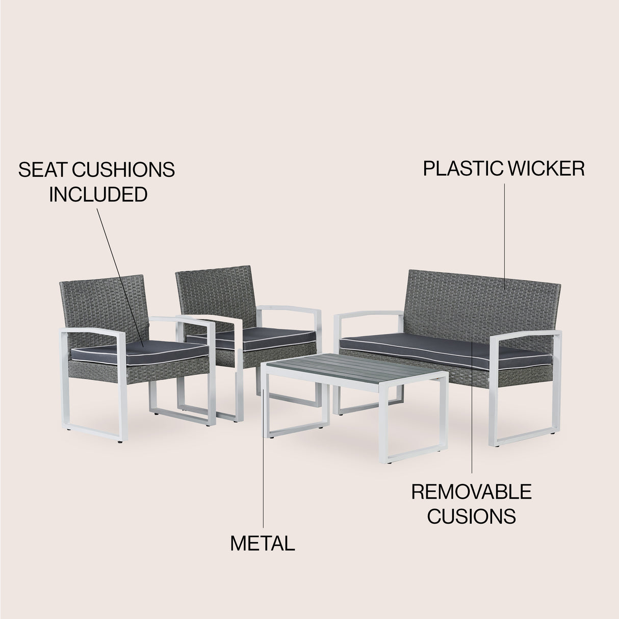Elina 4-Piece Modern Coastal Faux Wicker Conversation Outdoor Patio Set