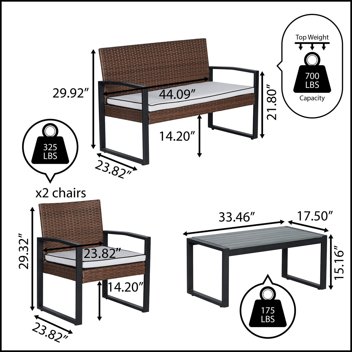 Elina 4-Piece Modern Coastal Faux Wicker Conversation Outdoor Patio Set