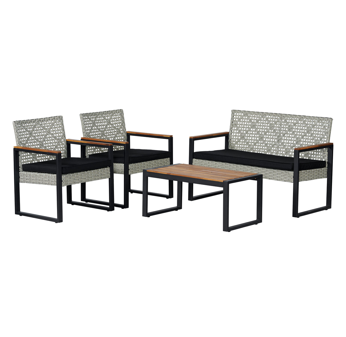 Wilder 4-Piece Modern Coastal Faux Wicker Conversation Outdoor Patio Set