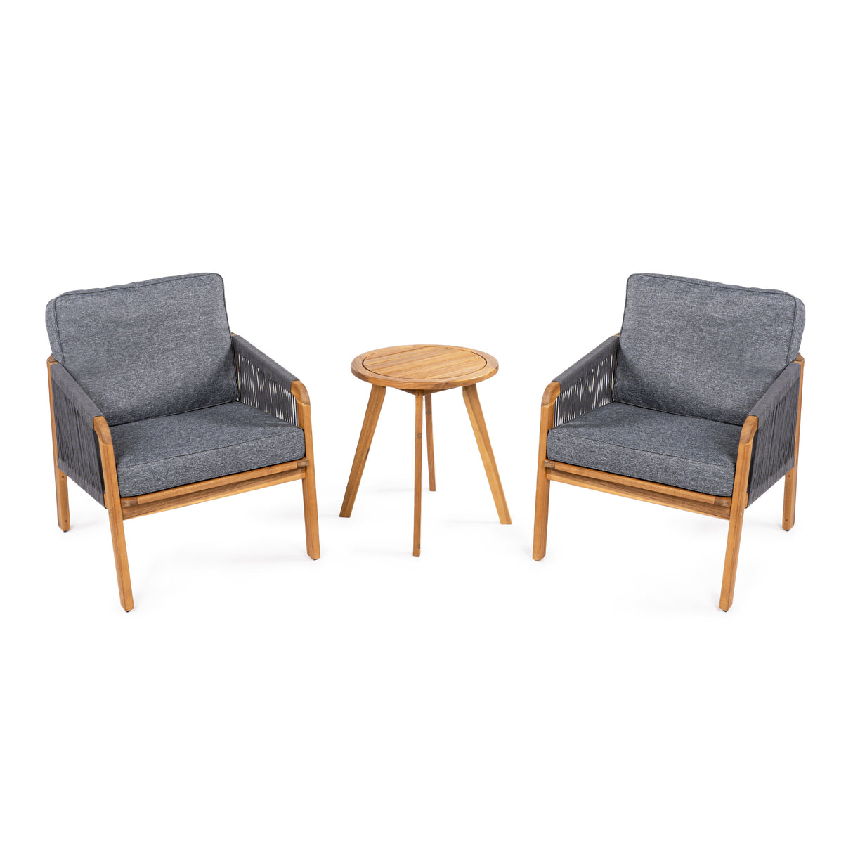 Aveiro 3-Piece Modern Bohemian Roped Acacia Wood Conversation Outdoor Patio Set with Cushions