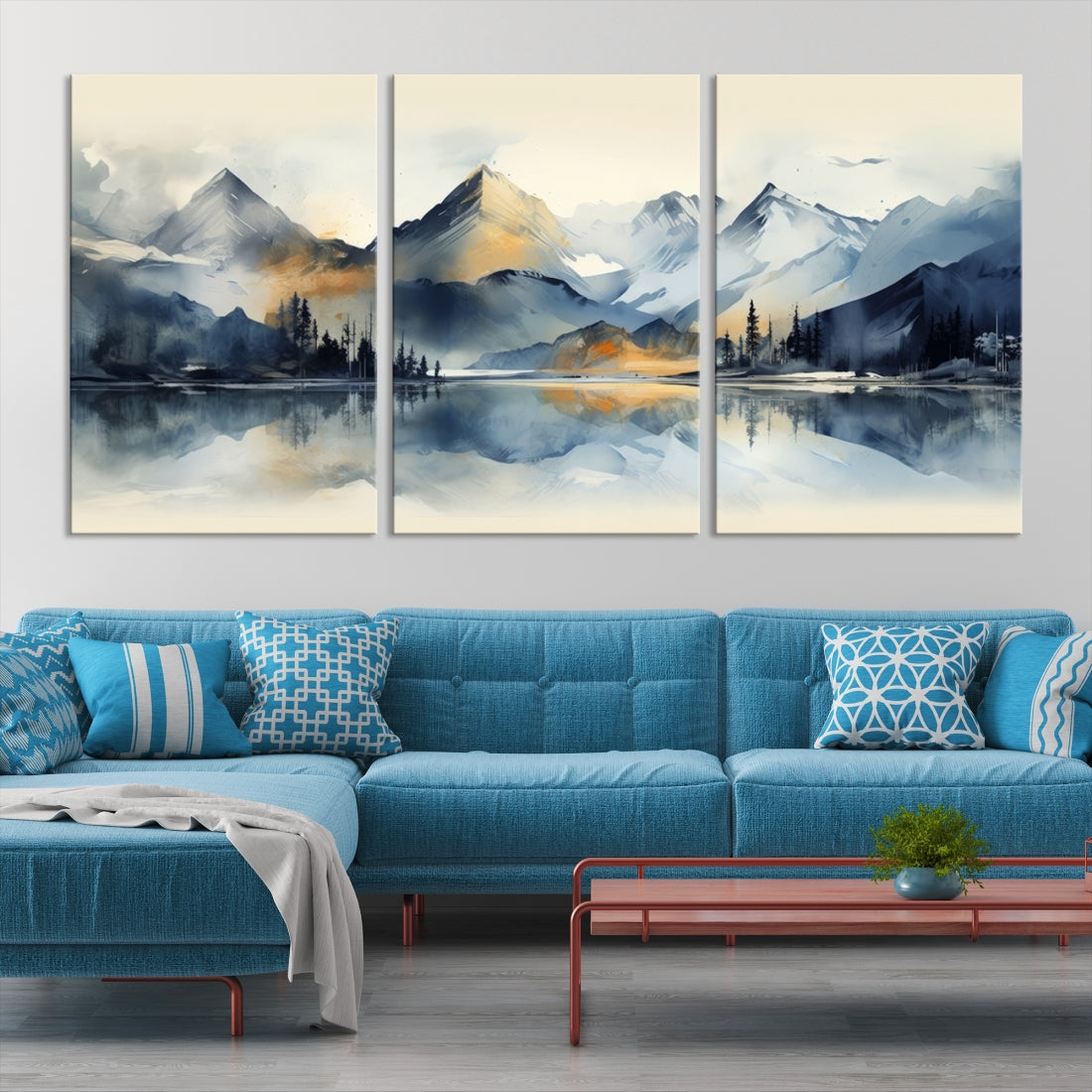 Lake Abstract Mountain Wall Art Canvas Print