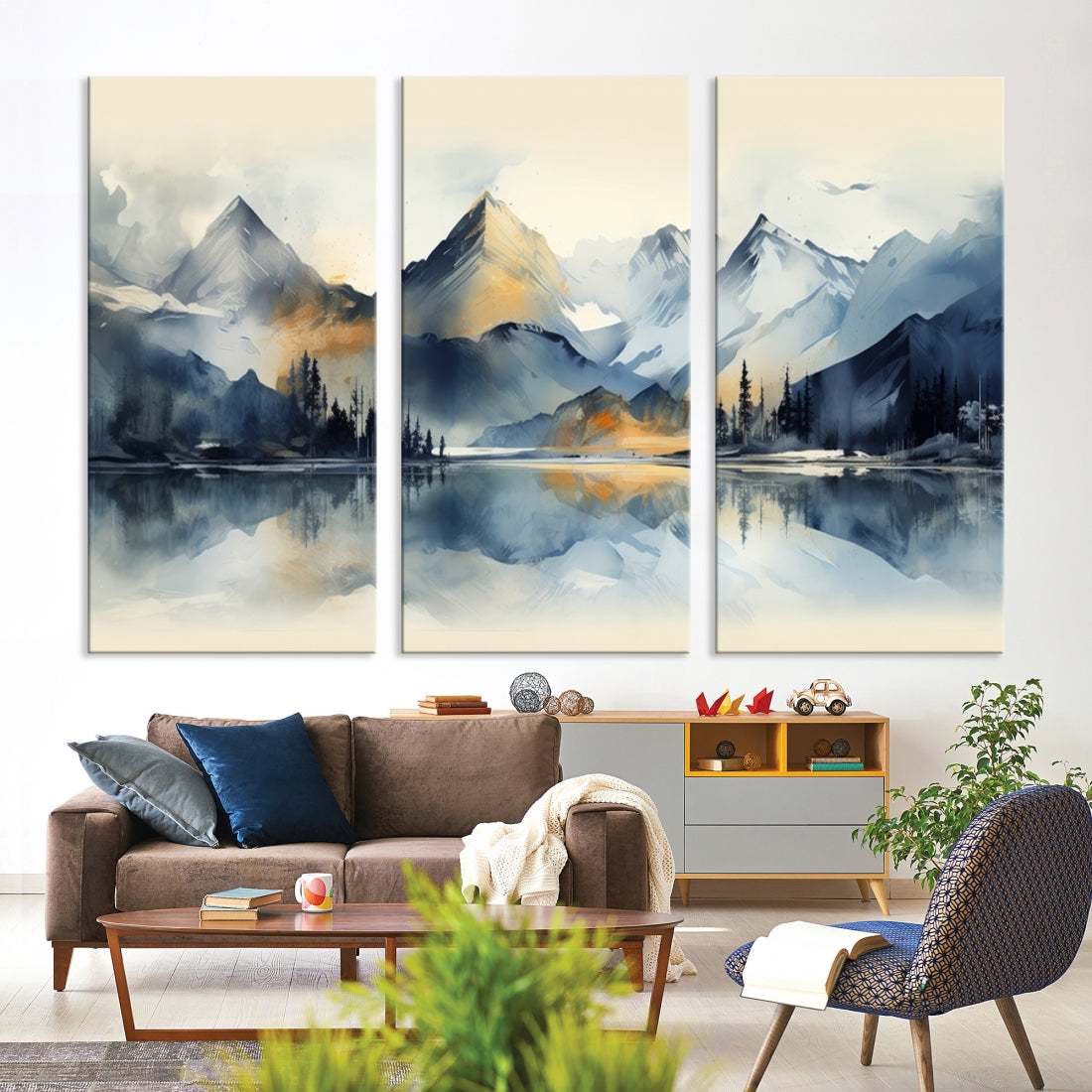 Lake Abstract Mountain Wall Art Canvas Print