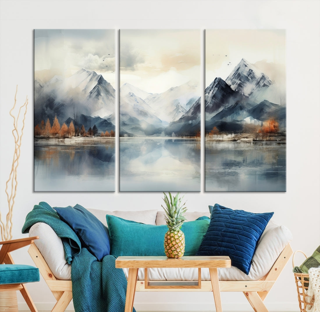 Lake Mountain Abstract Wall Art, Framed Lake Mountain Modern