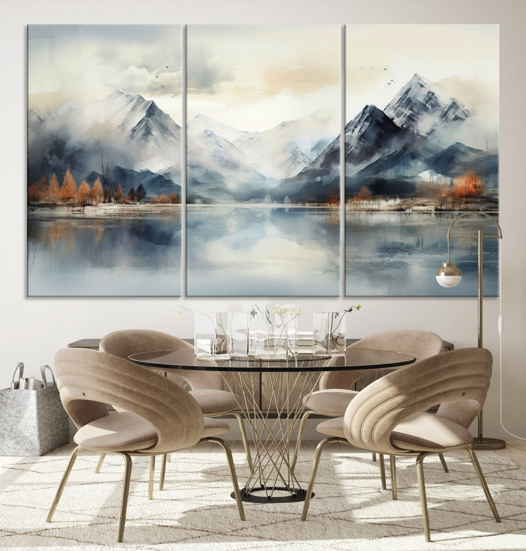 Lake Mountain Abstract Wall Art, Framed Lake Mountain Modern