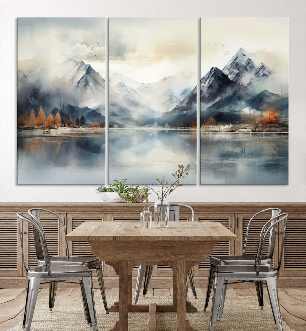 Lake Mountain Abstract Wall Art, Framed Lake Mountain Modern