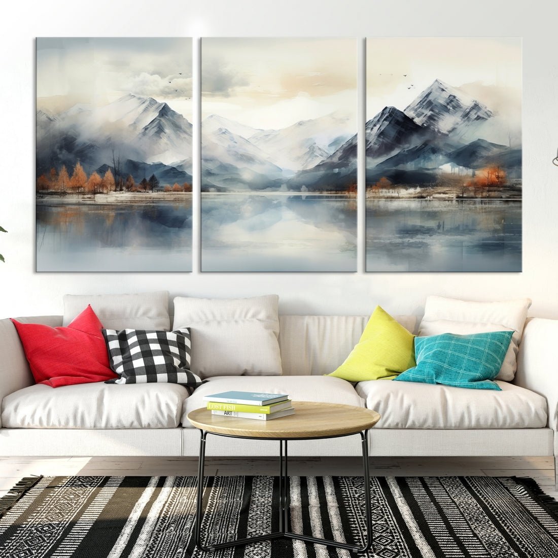 Lake Mountain Abstract Wall Art, Framed Lake Mountain Modern