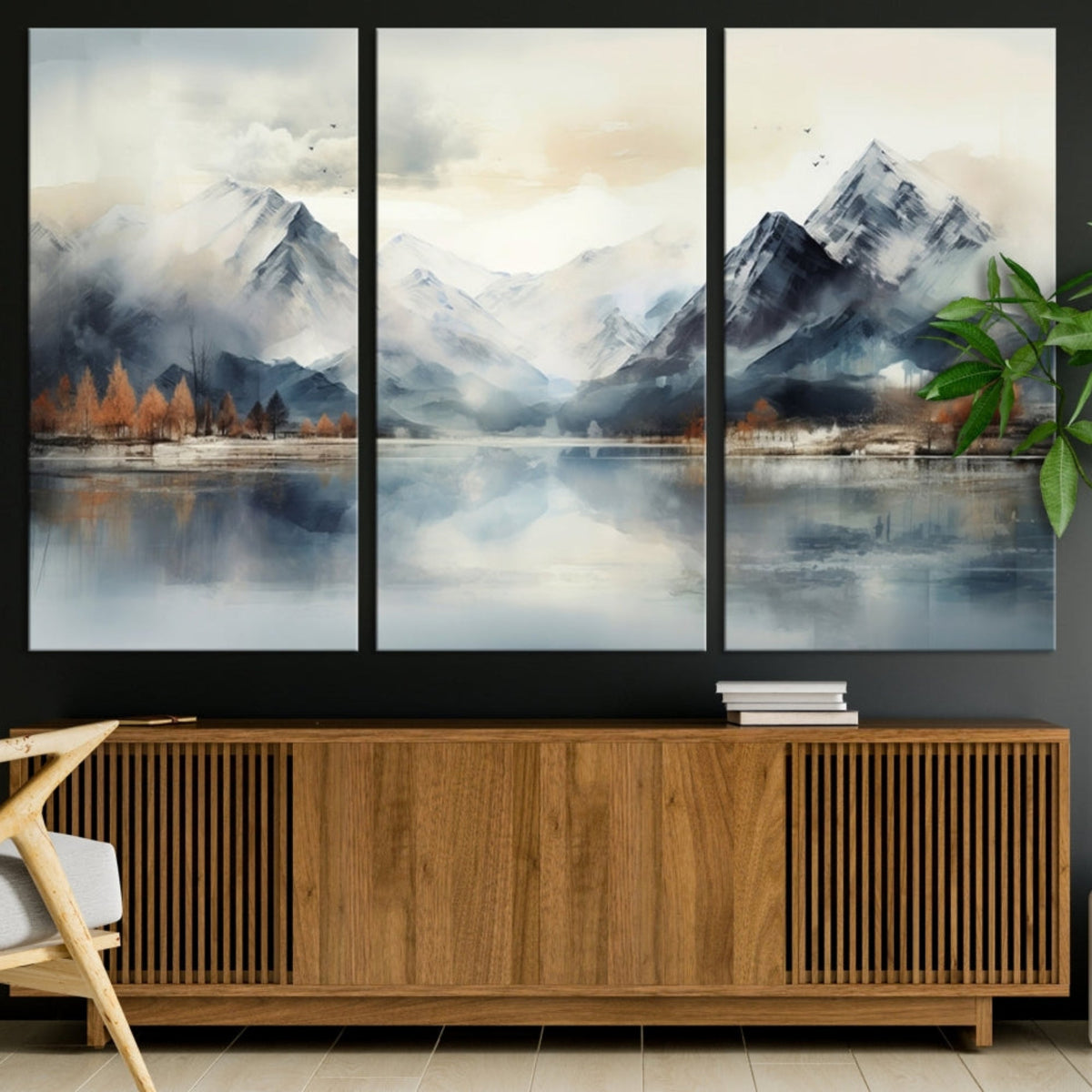 Lake Mountain Abstract Wall Art, Framed Lake Mountain Modern
