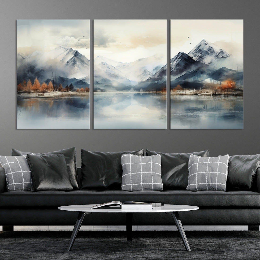Lake Mountain Abstract Wall Art, Framed Lake Mountain Modern