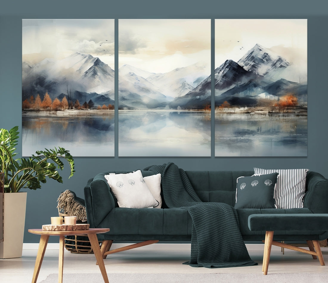 Lake Mountain Abstract Wall Art, Framed Lake Mountain Modern