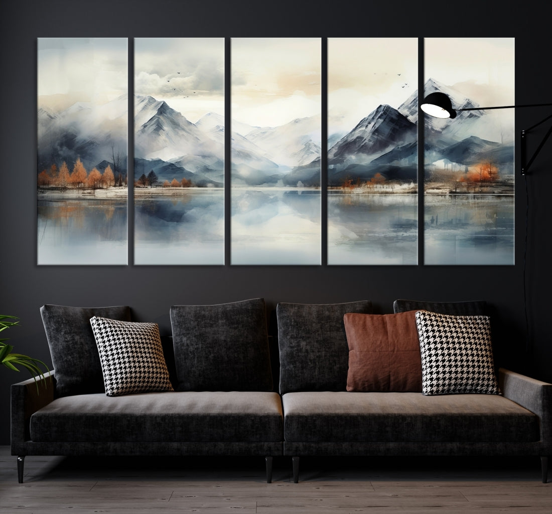 Lake Mountain Abstract Wall Art, Framed Lake Mountain Modern