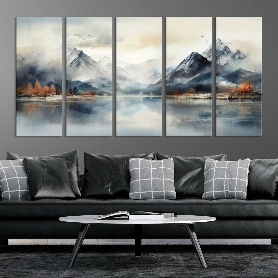 Lake Mountain Abstract Wall Art, Framed Lake Mountain Modern