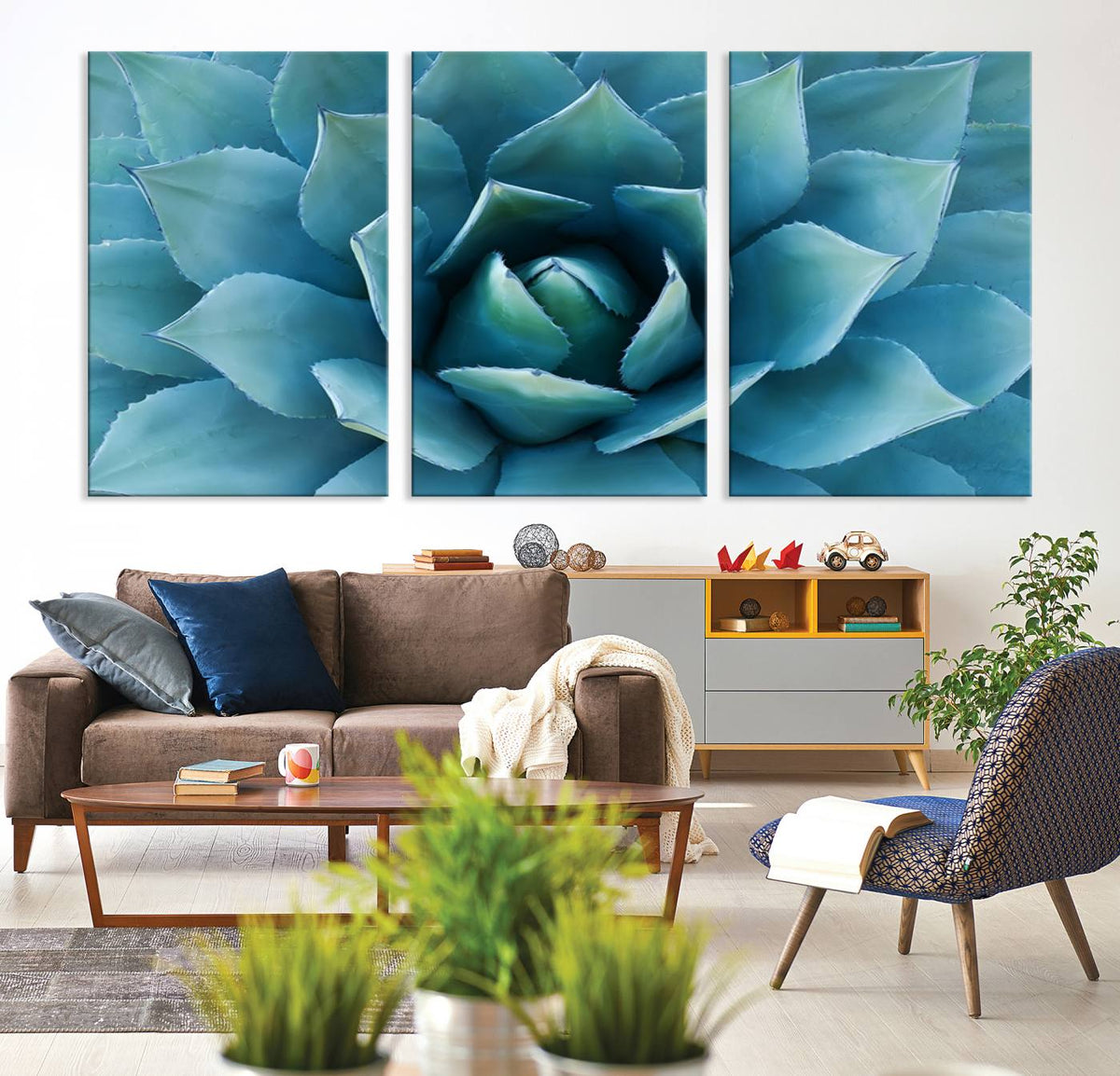 Large Agave Succulent Canvas Wall Art | Botanical Close-Up