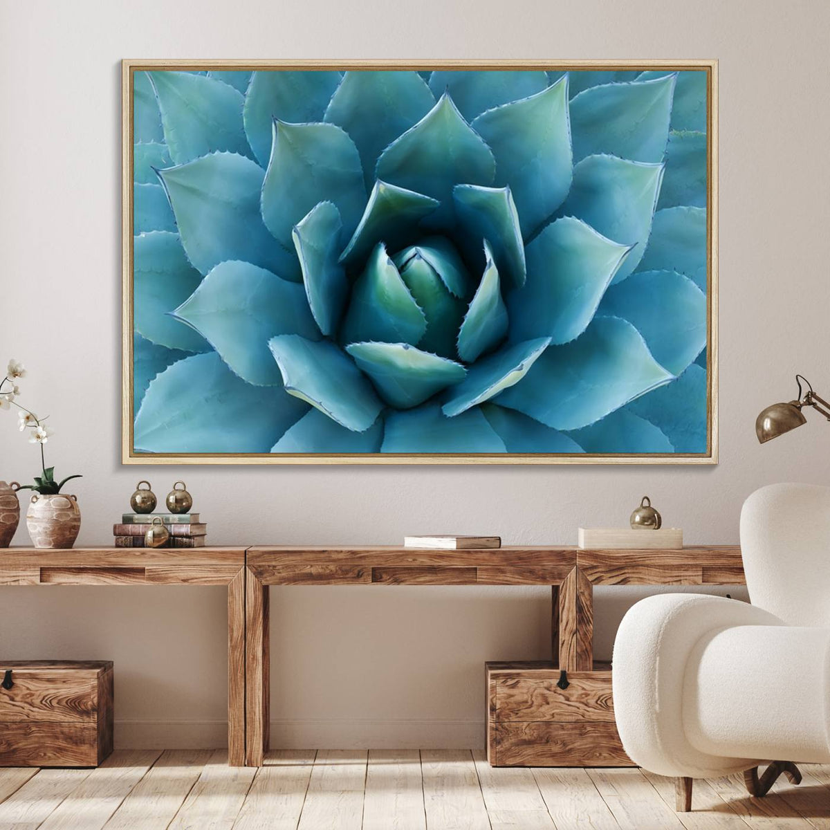 Large Agave Succulent Canvas Wall Art | Botanical Close-Up