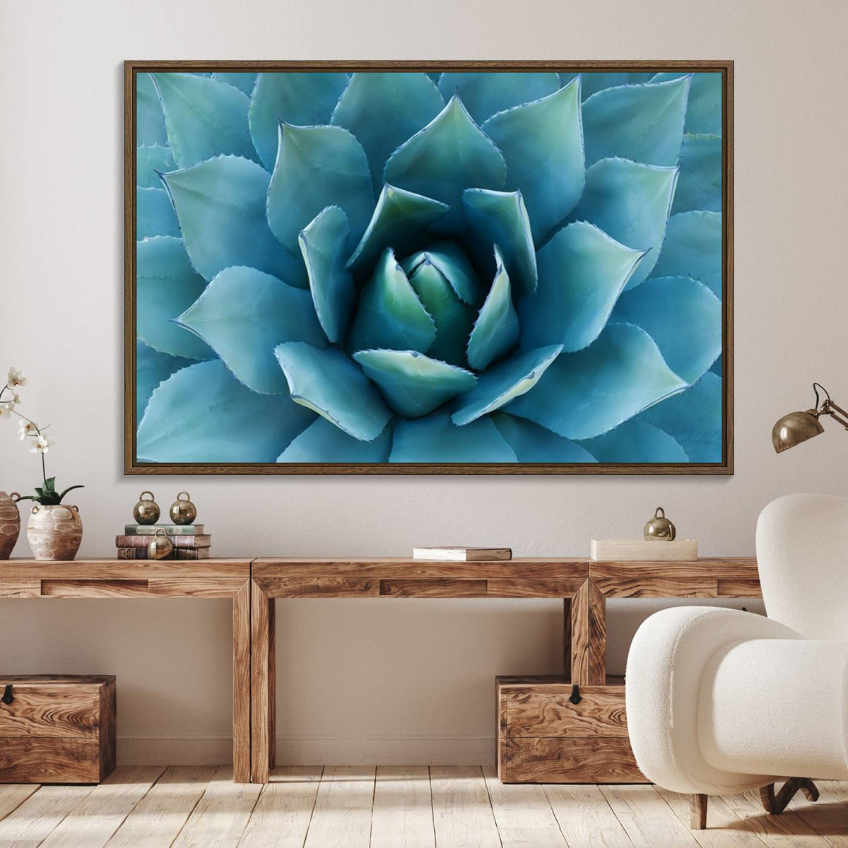 Large Agave Succulent Canvas Wall Art | Botanical Close-Up