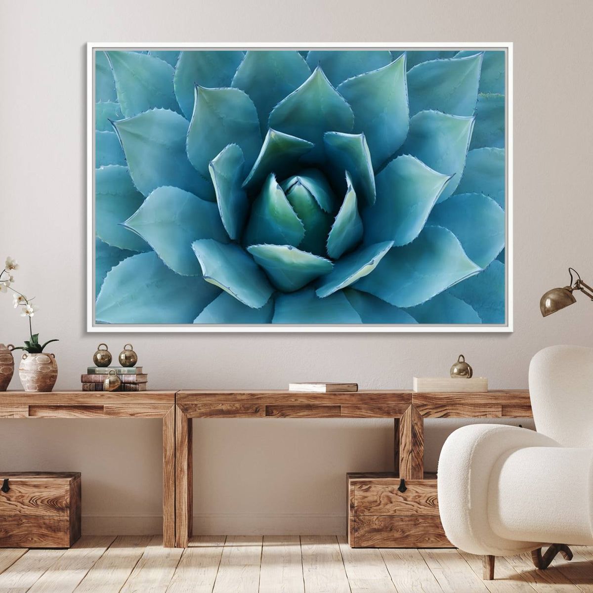 Large Agave Succulent Canvas Wall Art | Botanical Close-Up