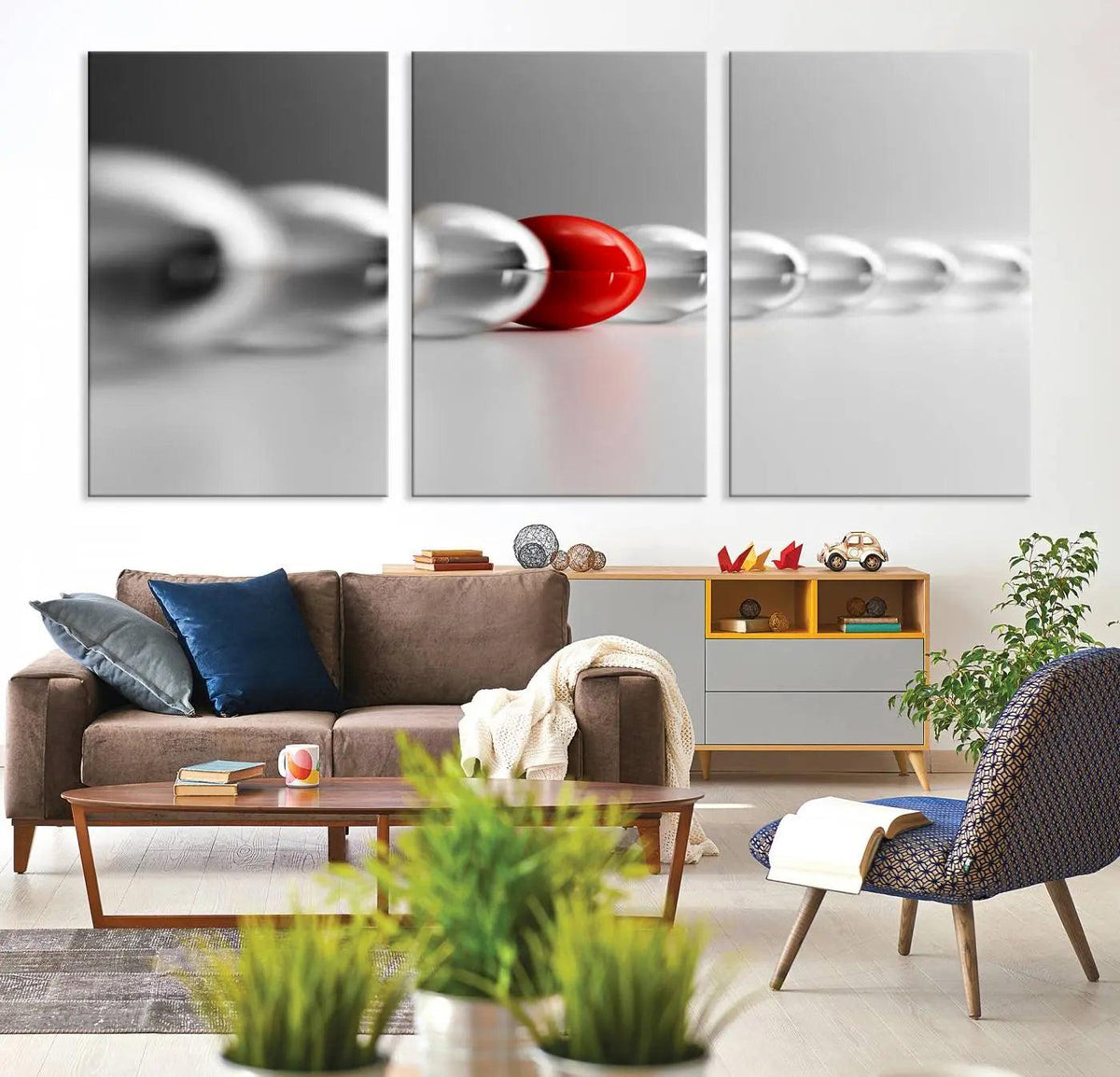 Large Wall Art Red Ball in Gray Balls Canvas Art Print Large