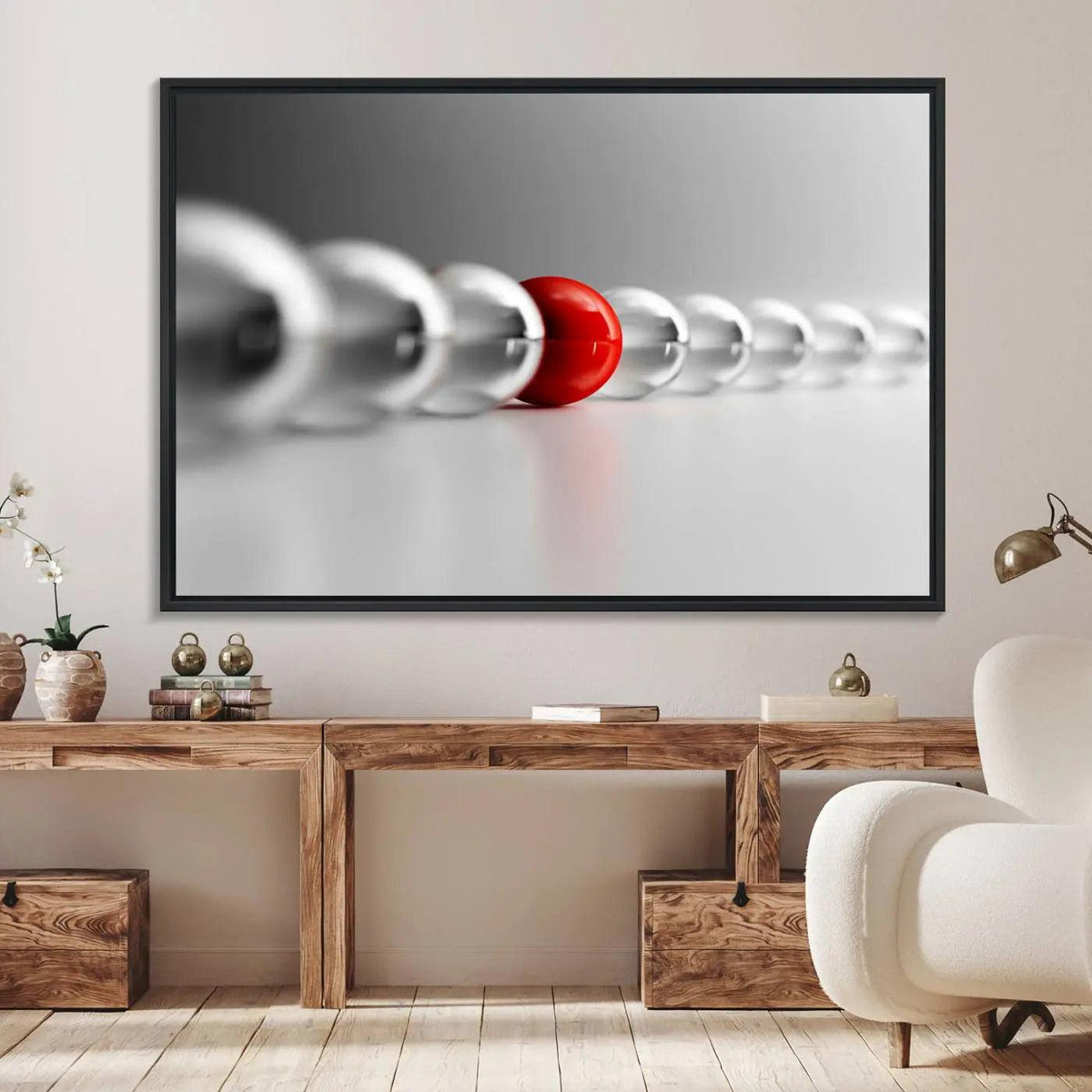 Large Wall Art Red Ball in Gray Balls Canvas Art Print Large