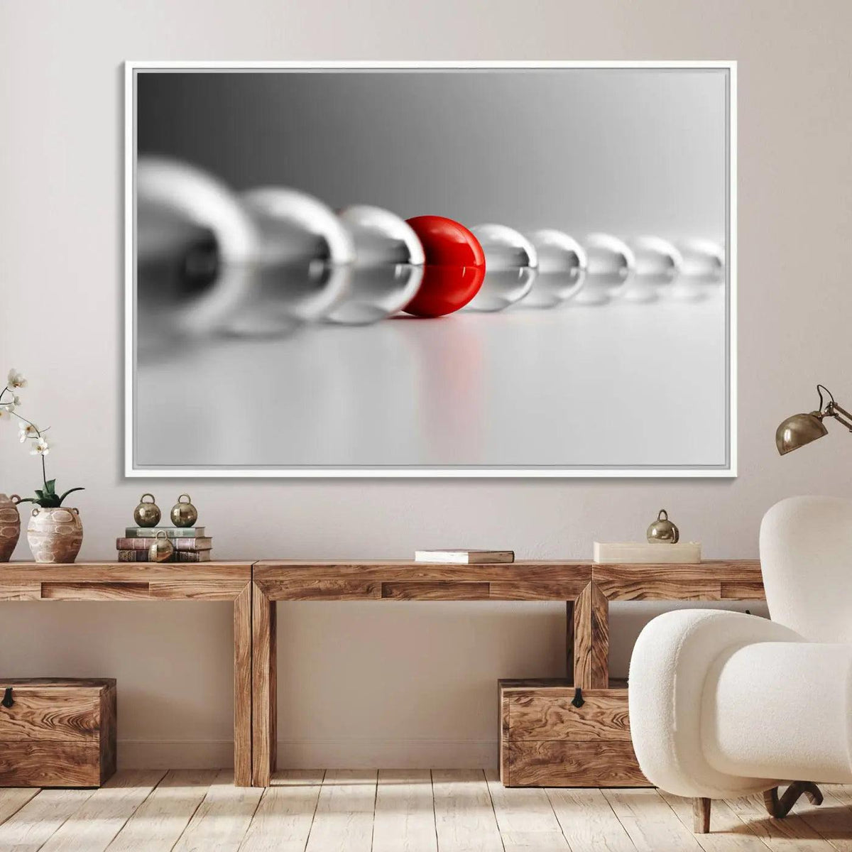 Large Wall Art Red Ball in Gray Balls Canvas Art Print Large